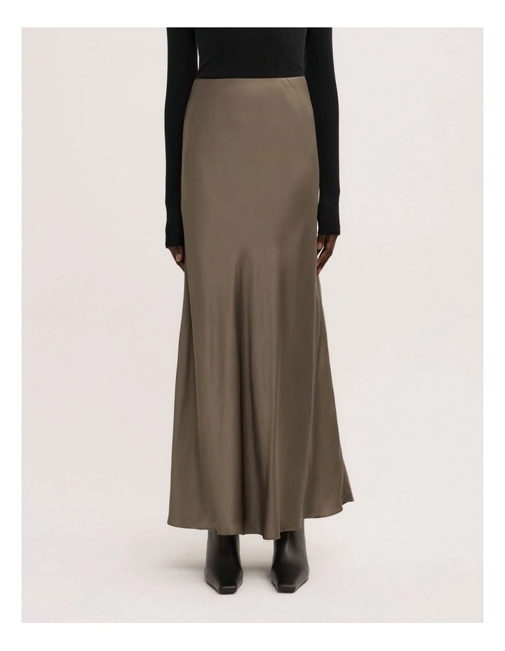 Bias Slip Skirt in Deep Sage image 2