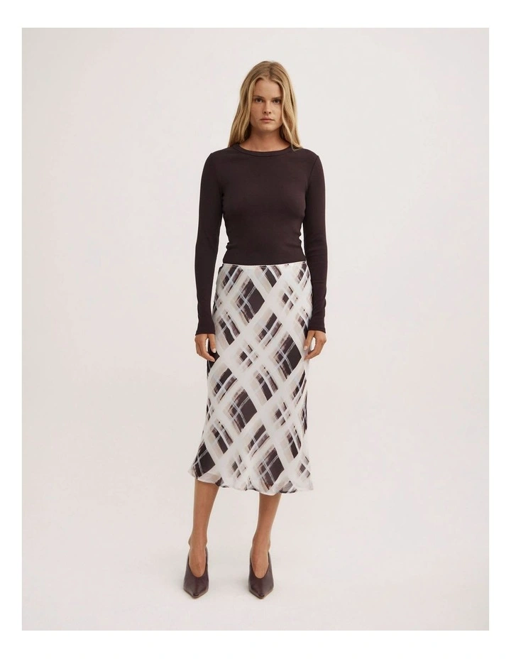 Check Midi Skirt in Painterly Check image 1