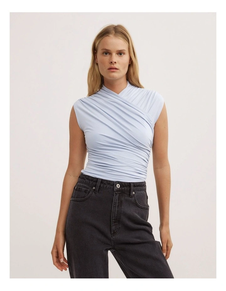 Gather Wrap Bodysuit in Pale Blue image 1