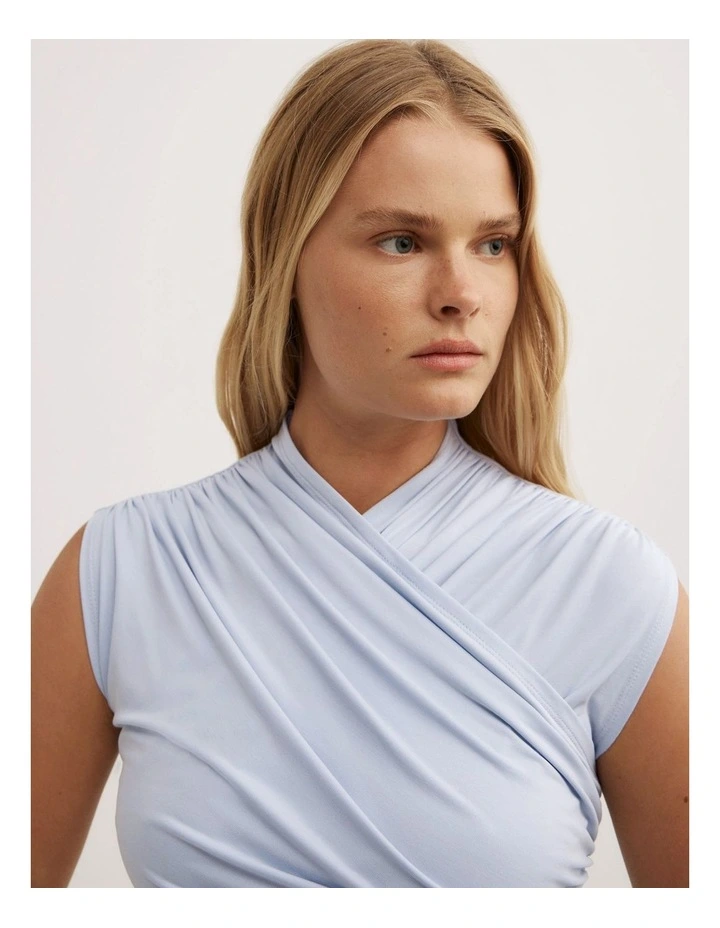 Gather Wrap Bodysuit in Pale Blue image 3