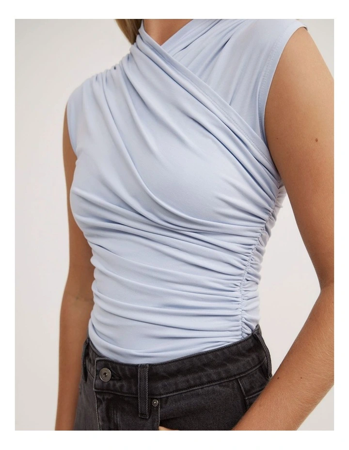 Gather Wrap Bodysuit in Pale Blue image 4