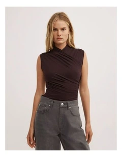 Gather Wrap Bodysuit in Espresso