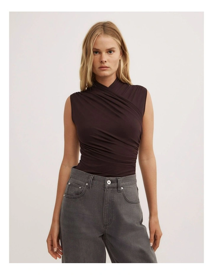 Gather Wrap Bodysuit in Espresso image 1