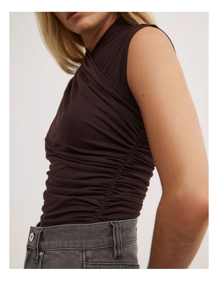 Gather Wrap Bodysuit in Espresso image 4