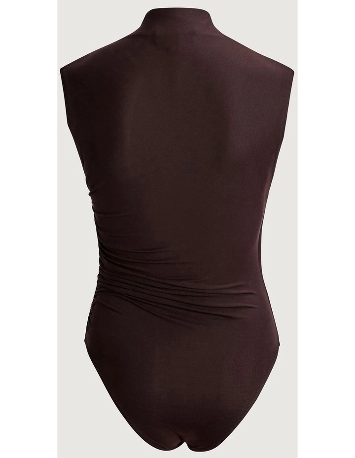Gather Wrap Bodysuit in Espresso image 7