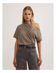 Asymmetric Relaxed T-shirt in Deep Sage
