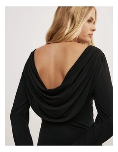 Draped Back Long Sleeve Top in Black