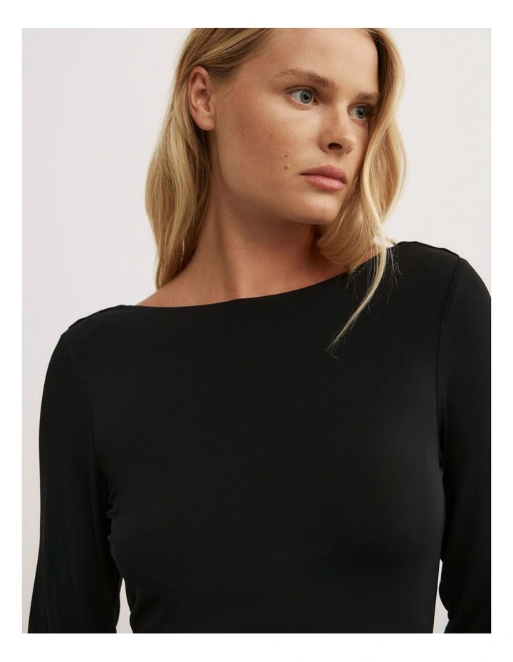 Draped Back Long Sleeve Top in Black image 3