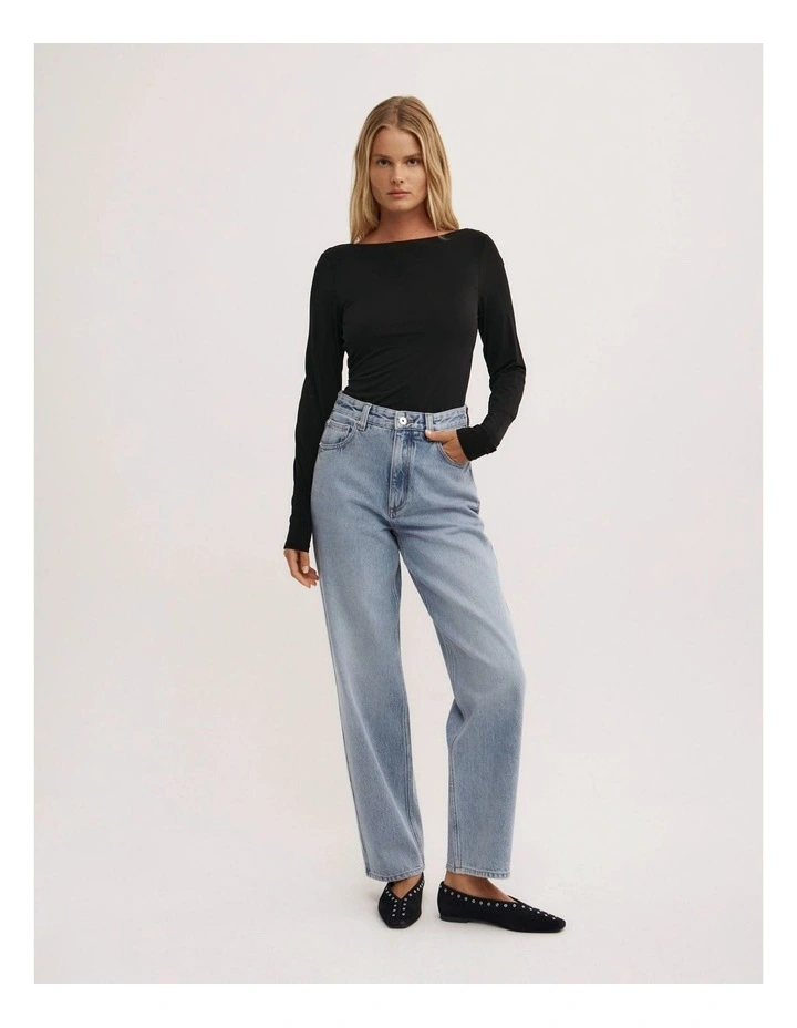 Draped Back Long Sleeve Top in Black image 4