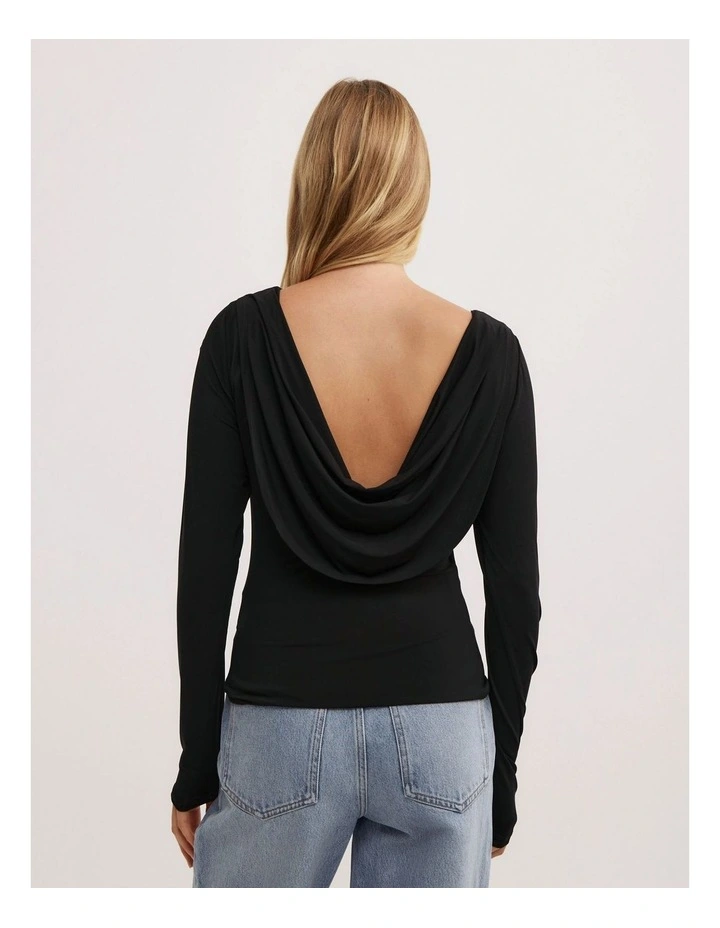 Draped Back Long Sleeve Top in Black image 6