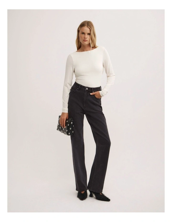 Draped Back Long Sleeve Top in Vanilla image 2