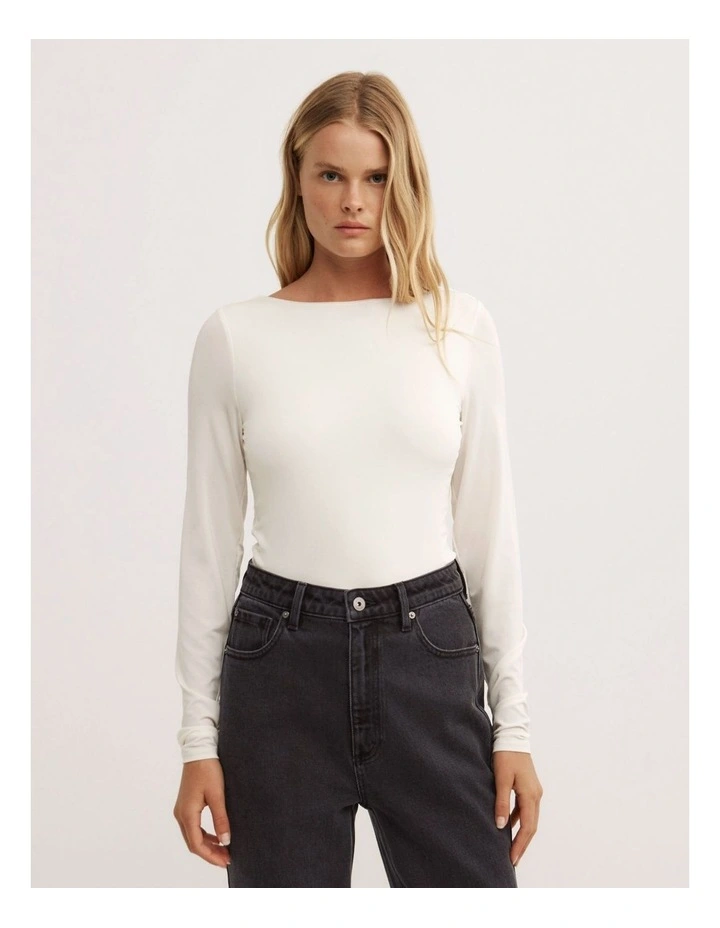 Draped Back Long Sleeve Top in Vanilla image 3