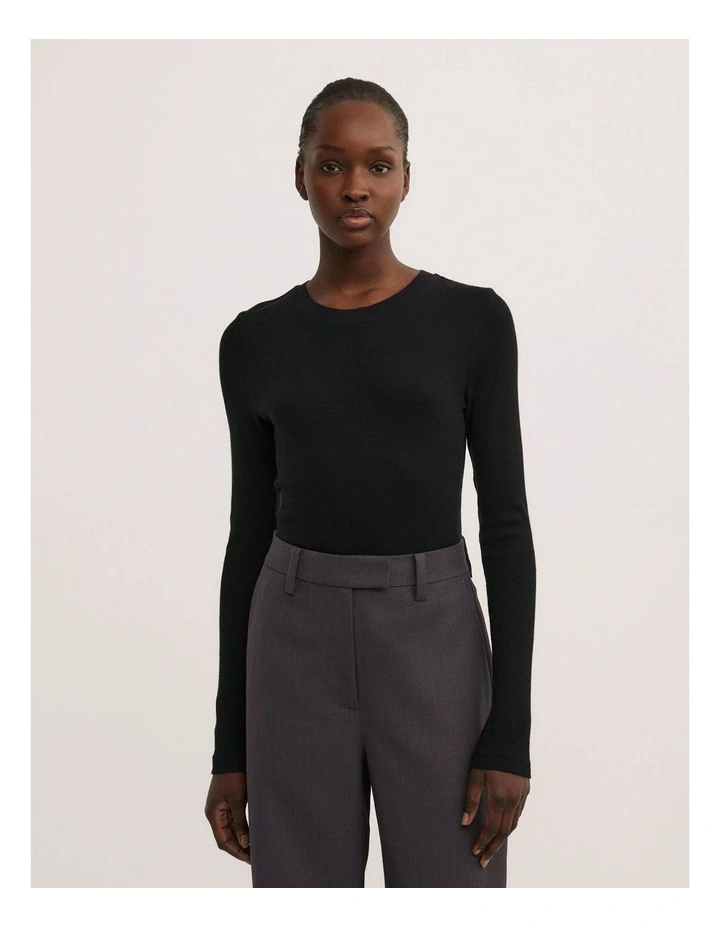 Fine Jersey Long Sleeve Top in Black image 1