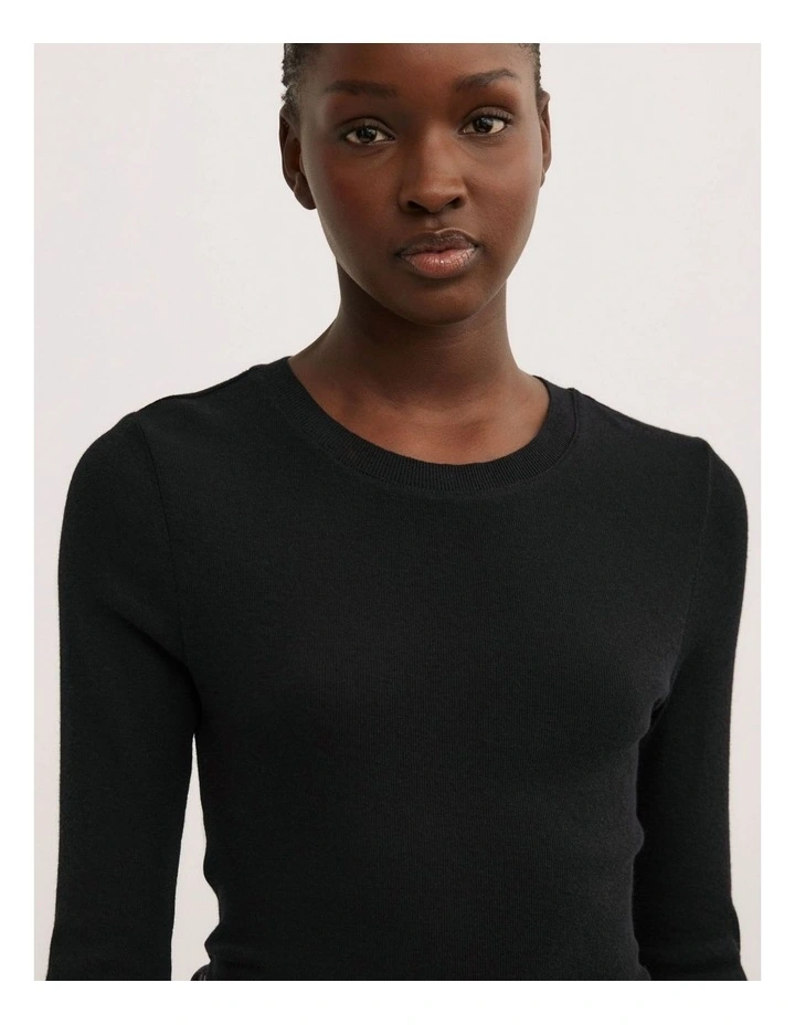 Fine Jersey Long Sleeve Top in Black image 3