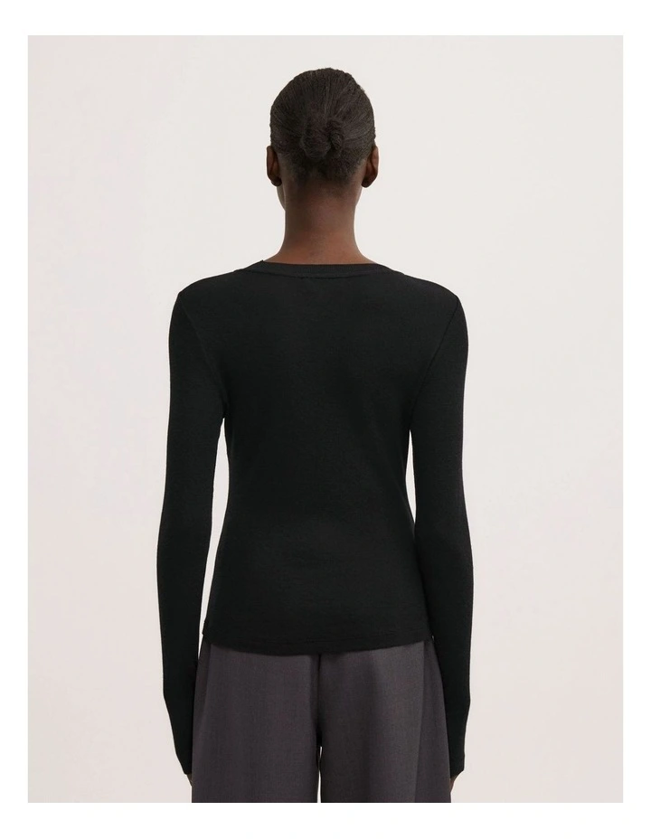 Fine Jersey Long Sleeve Top in Black image 5