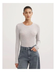 Fine Jersey Long Sleeve Top in Light Grey Marle