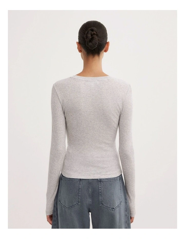 Fine Jersey Long Sleeve Top in Light Grey Marle image 4