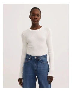 Fine Jersey Long Sleeve Top in Fresh White