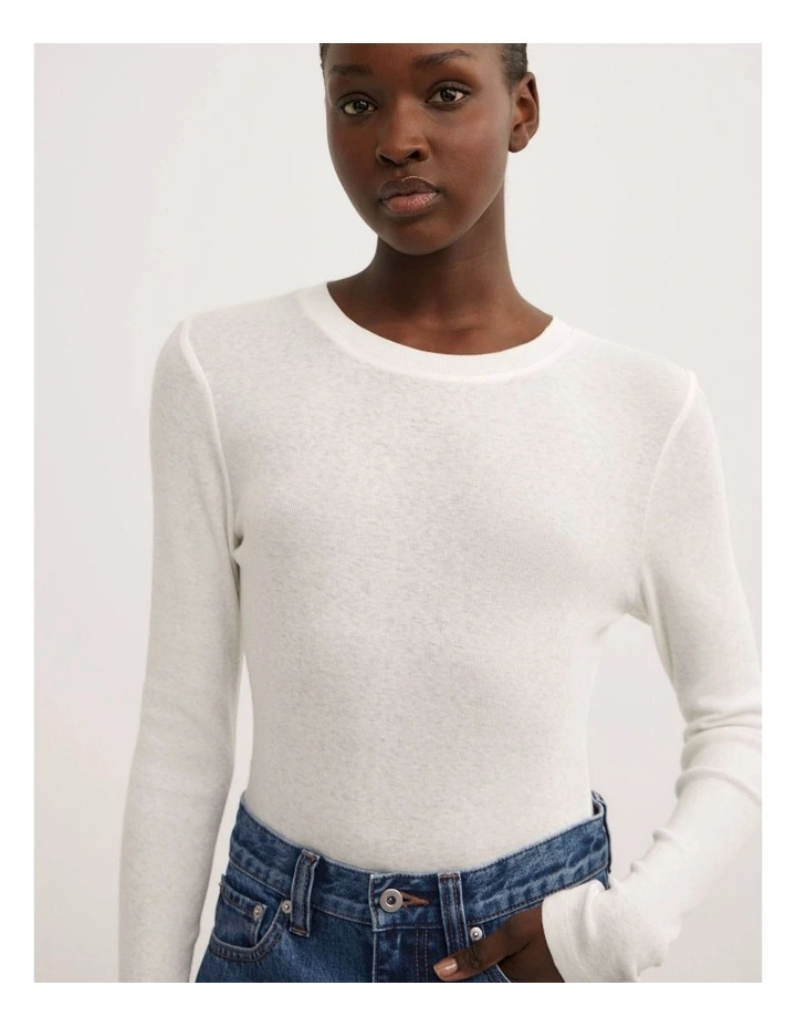 Fine Jersey Long Sleeve Top in Fresh White image 3
