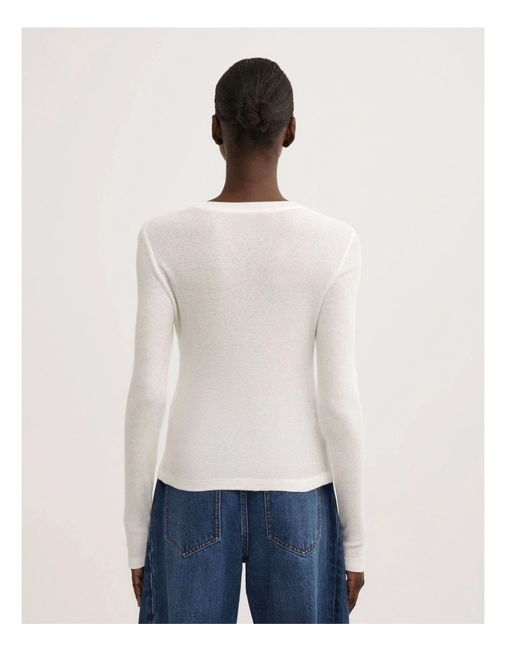 Fine Jersey Long Sleeve Top in Fresh White image 4
