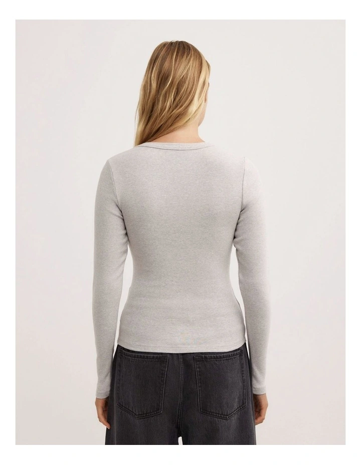 V Neck Long Sleeve Top in Light Grey Marle image 5