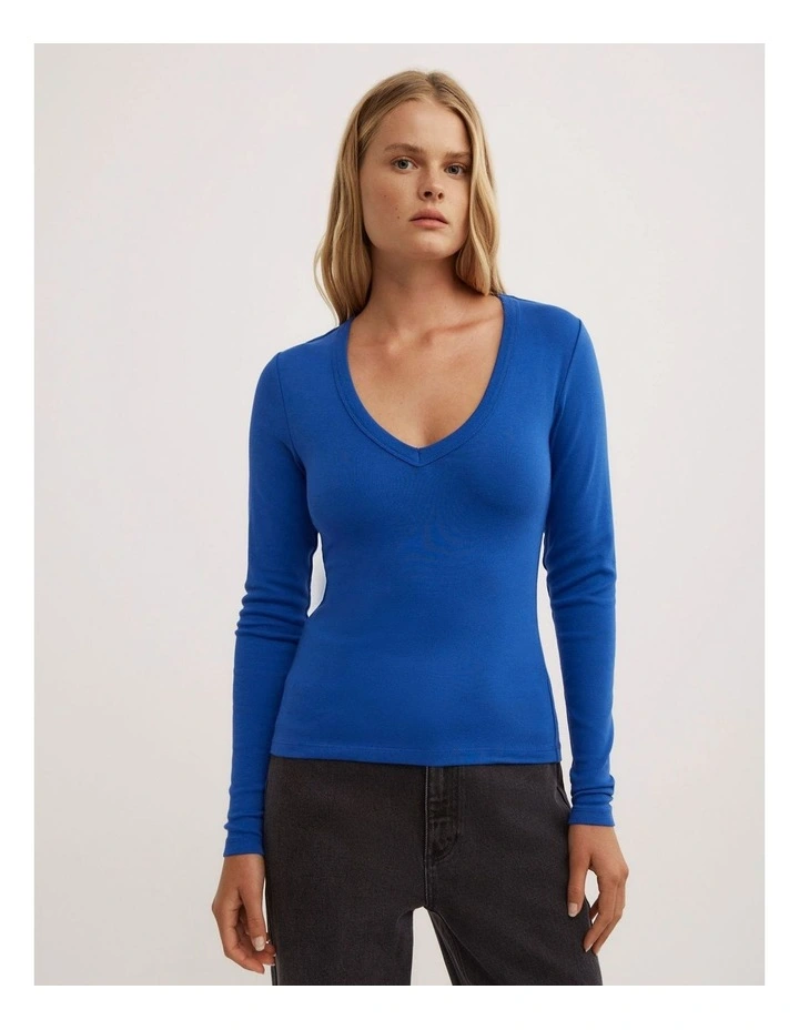 V Neck Long Sleeve Top in Cobalt image 3