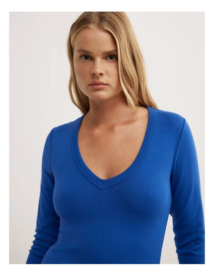 V Neck Long Sleeve Top in Cobalt image 4