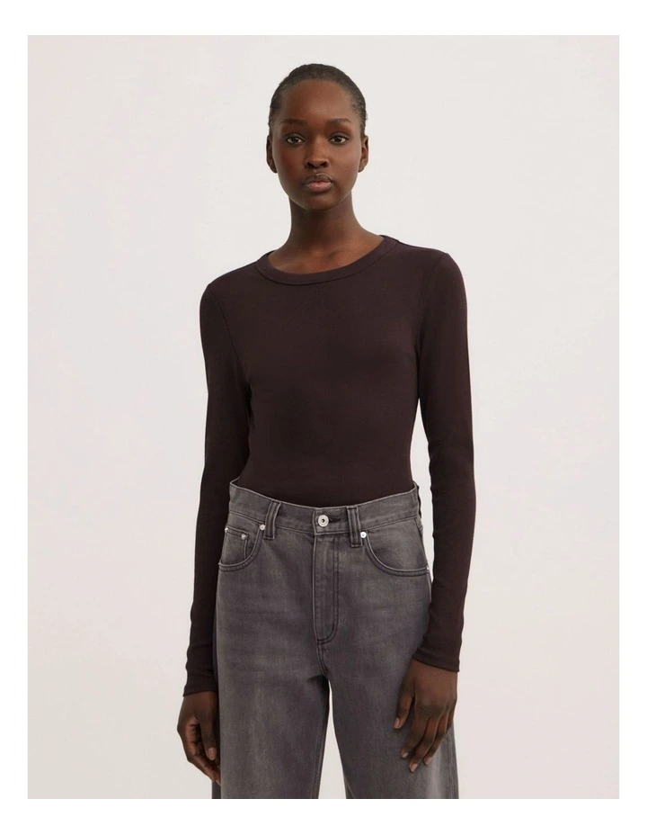 Crew Rib Long Sleeve Top in Espresso image 1