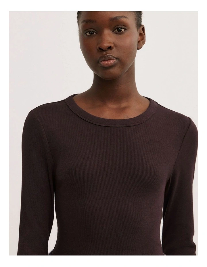 Crew Rib Long Sleeve Top in Espresso image 3