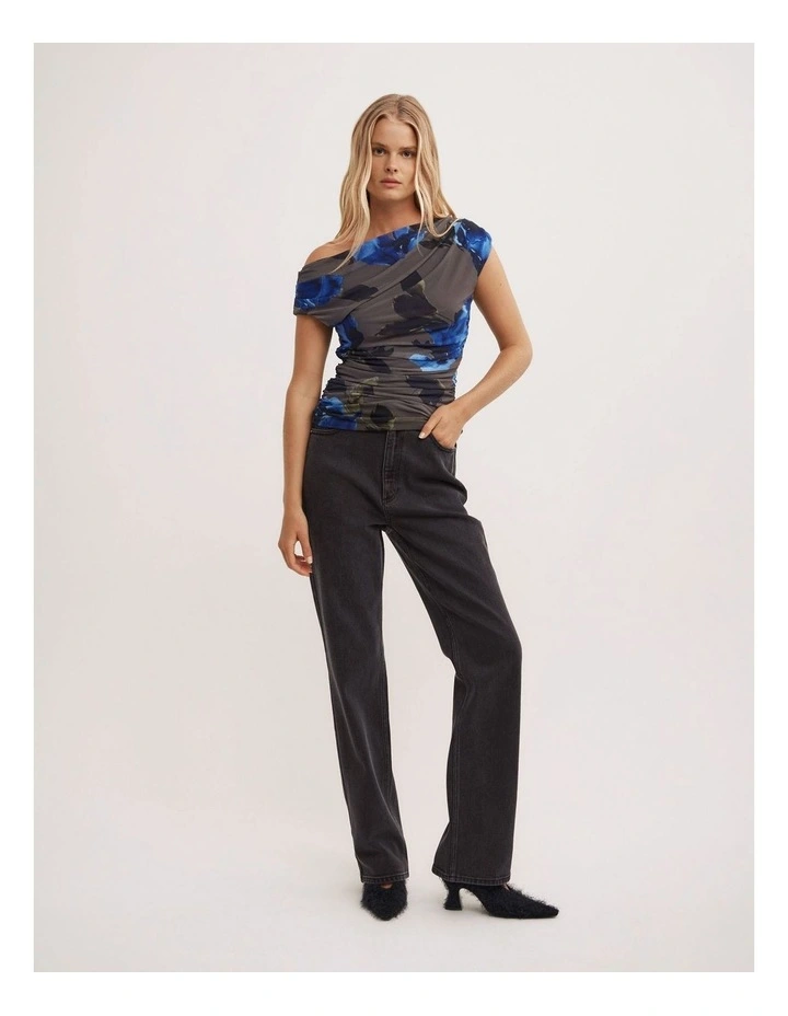 Off Shoulder Mesh Top in Multicolour Floral image 2