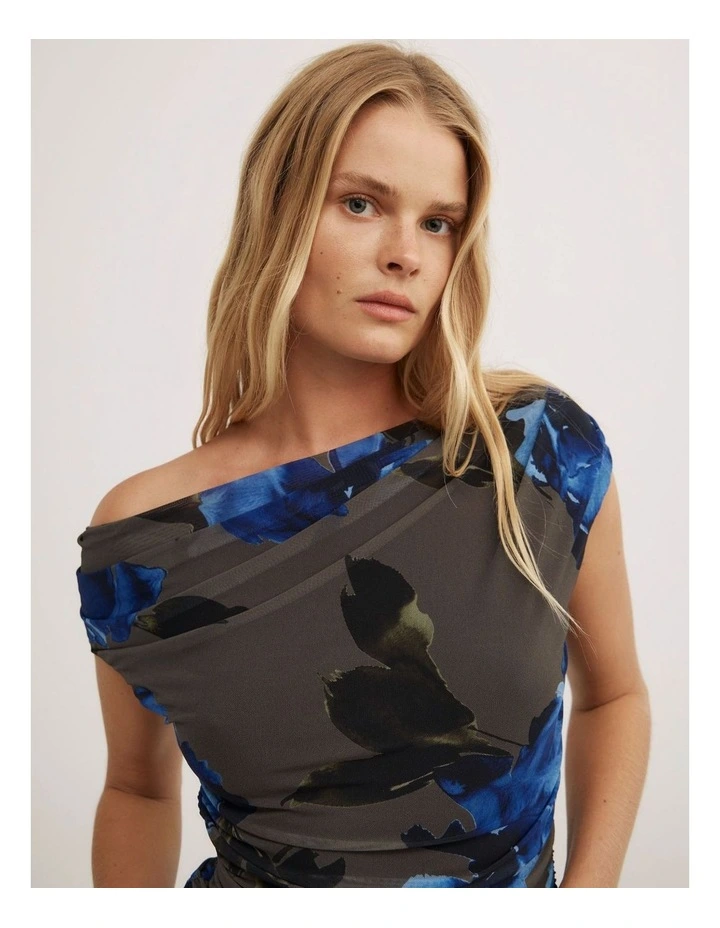 Off Shoulder Mesh Top in Multicolour Floral image 3