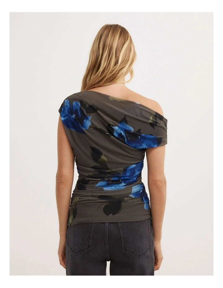 Off Shoulder Mesh Top in Multicolour Floral image 4