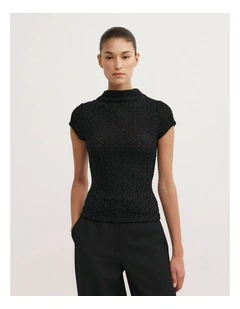 Textured Short Sleeve Top in Black