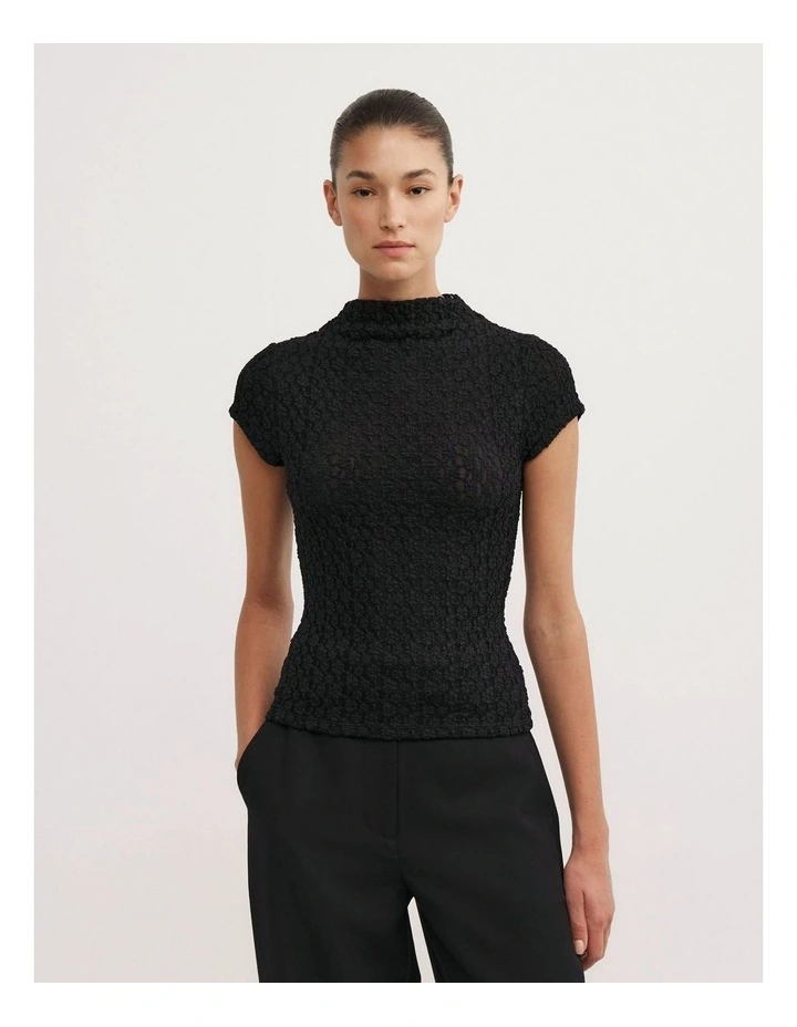 Textured Short Sleeve Top in Black image 1