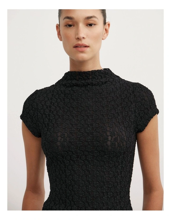 Textured Short Sleeve Top in Black image 3