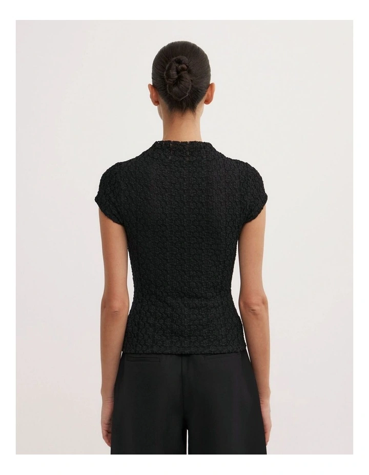 Textured Short Sleeve Top in Black image 4