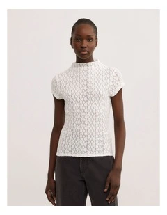 Textured Short Sleeve Top in Fresh White