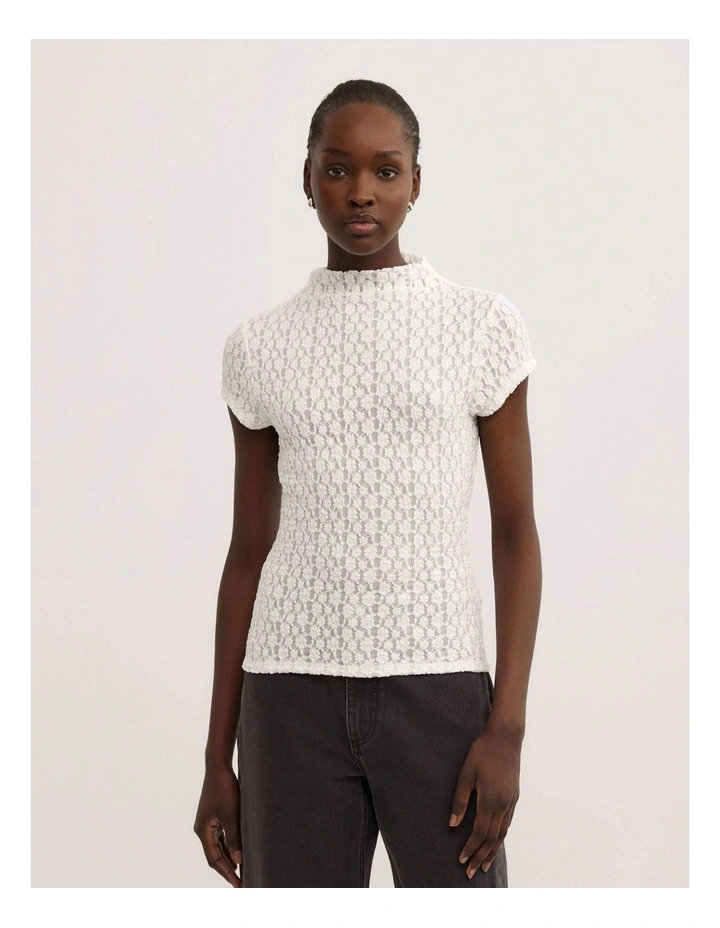 Textured Short Sleeve Top in Fresh White image 1