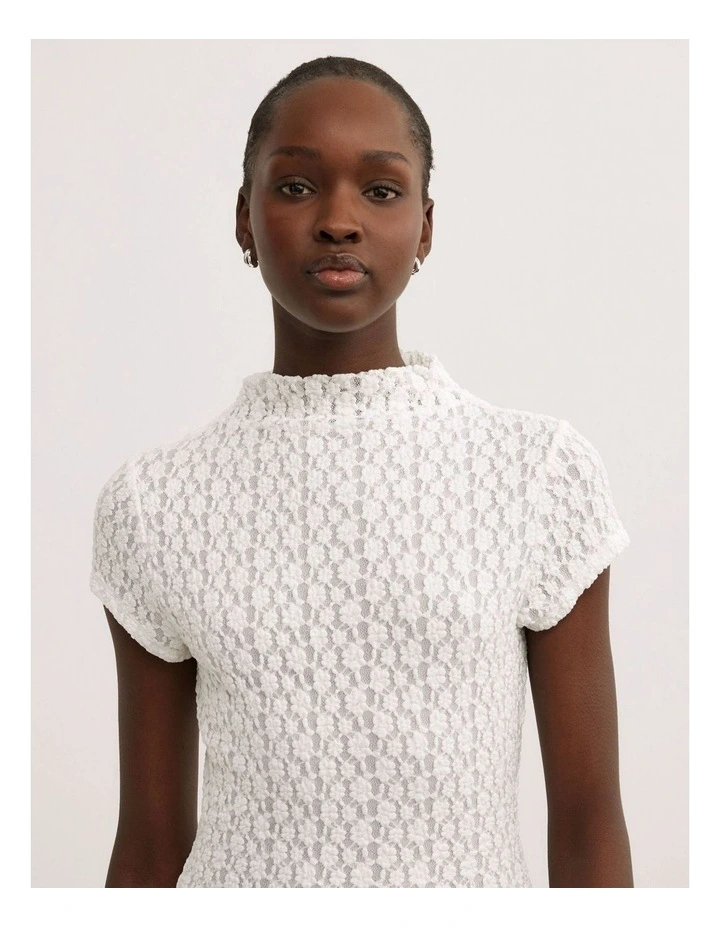 Textured Short Sleeve Top in Fresh White image 3