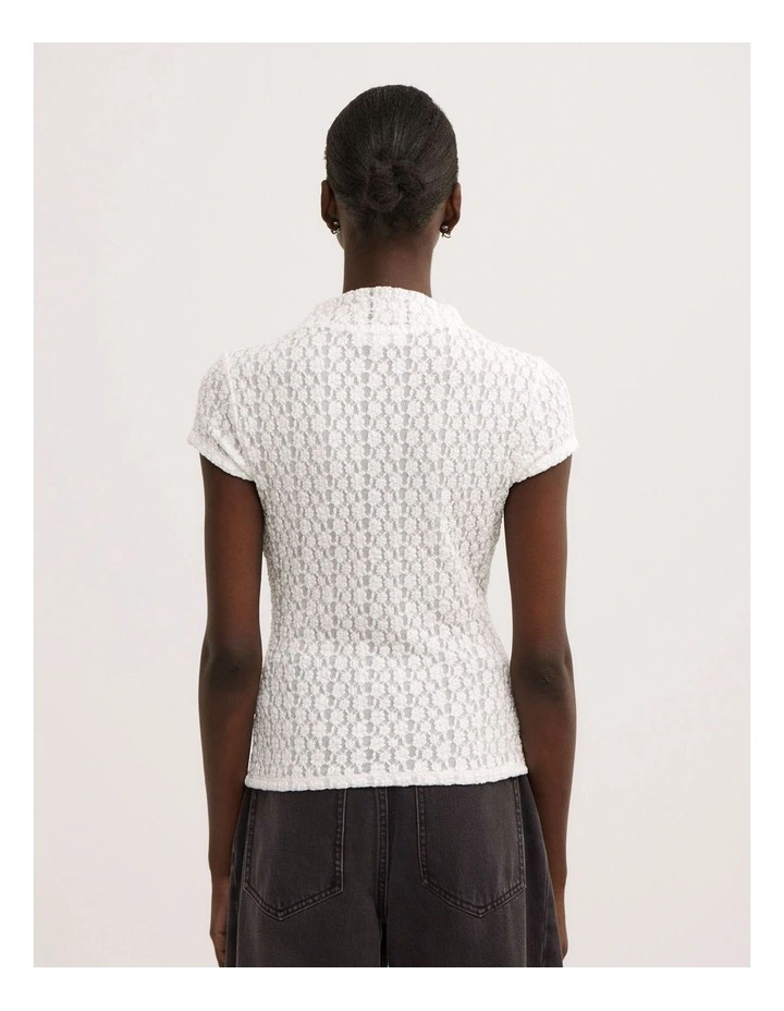 Textured Short Sleeve Top in Fresh White image 4