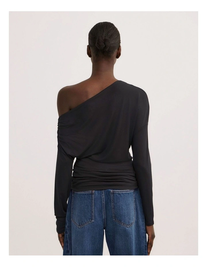 Asymmetric Draped Long Sleeve Top in Black image 4