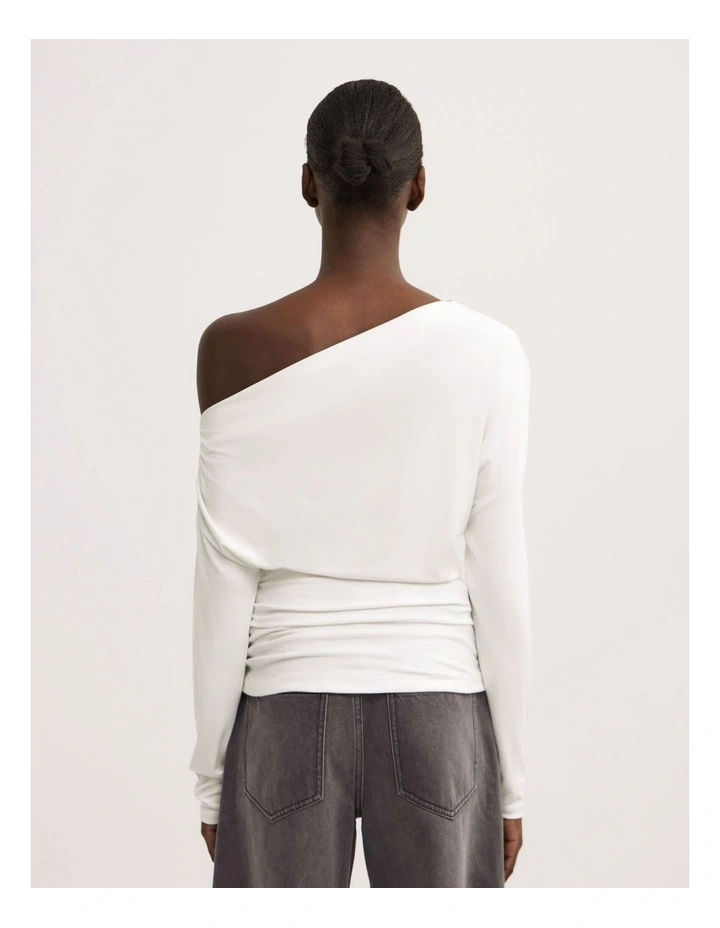 Asymmetric Draped Long Sleeve Top in Fresh White image 4