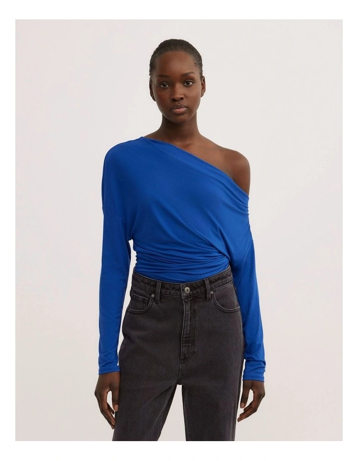 Asymmetric Draped Long Sleeve Top in Cobalt image 1