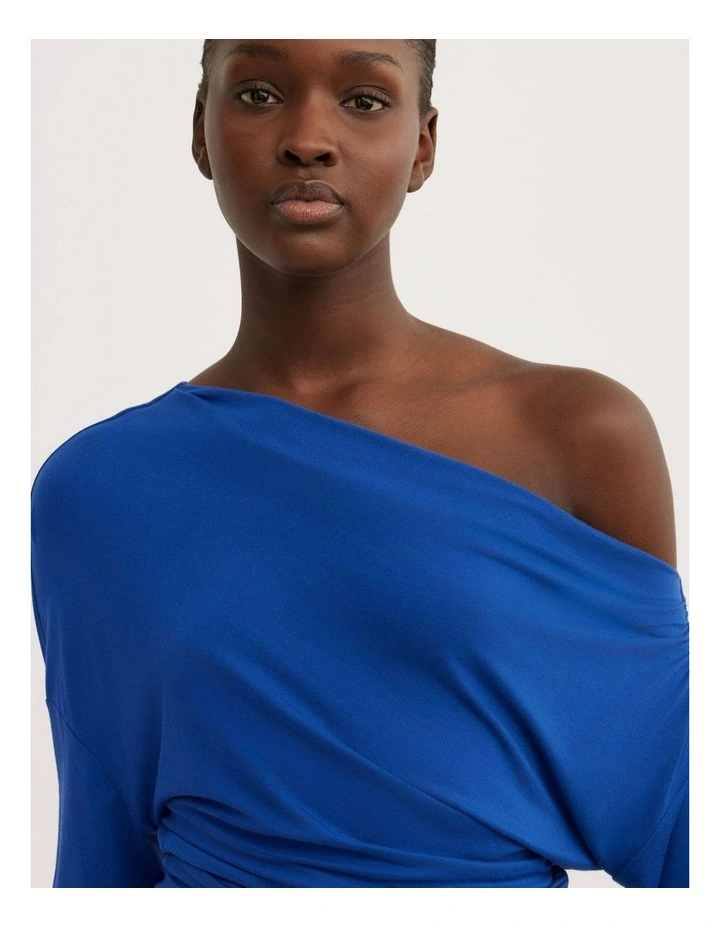Asymmetric Draped Long Sleeve Top in Cobalt image 3