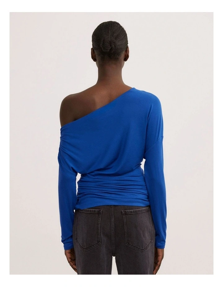 Asymmetric Draped Long Sleeve Top in Cobalt image 4