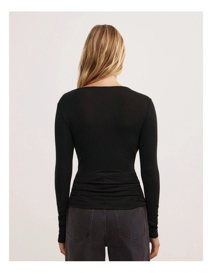Cowl Neck Long Sleeve Top in Black image 4