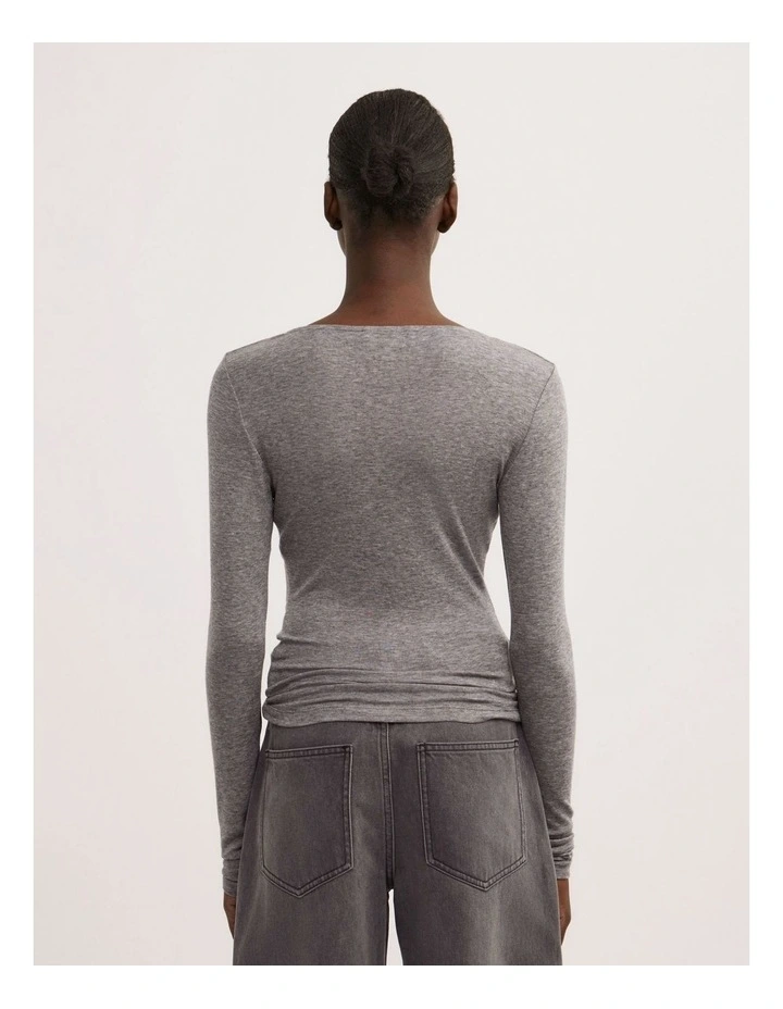 Cowl Neck Long Sleeve Top in Mid Grey Marle image 4
