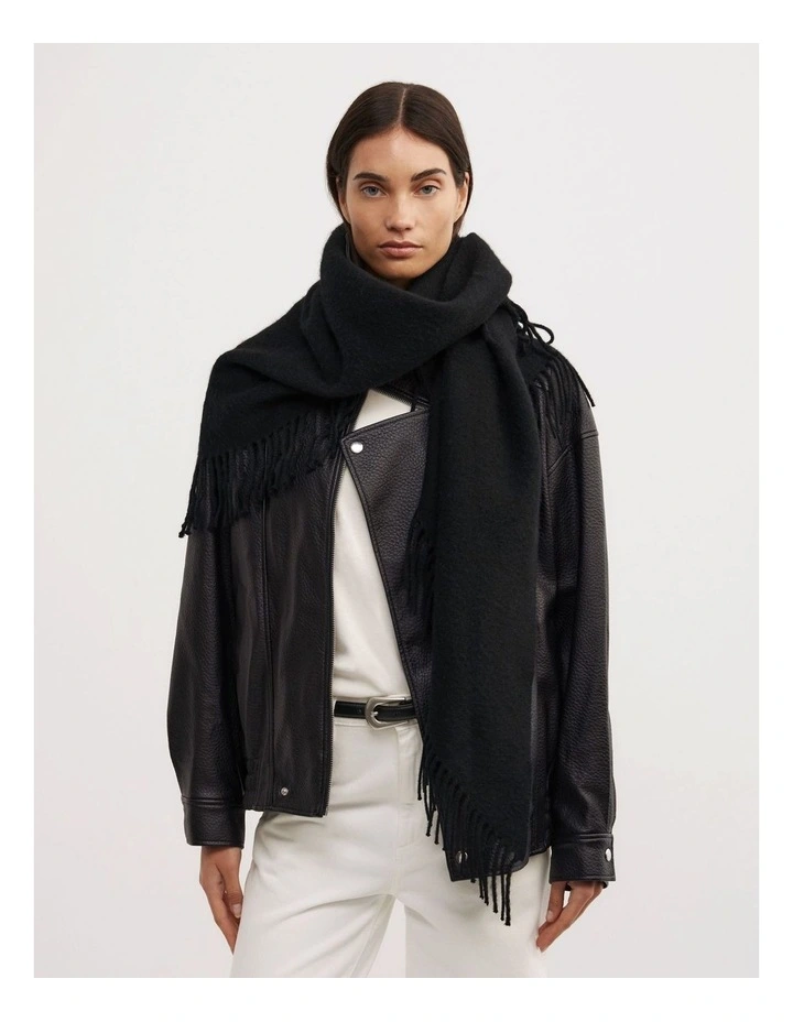 Fringe Triangle Scarf in Black image 2