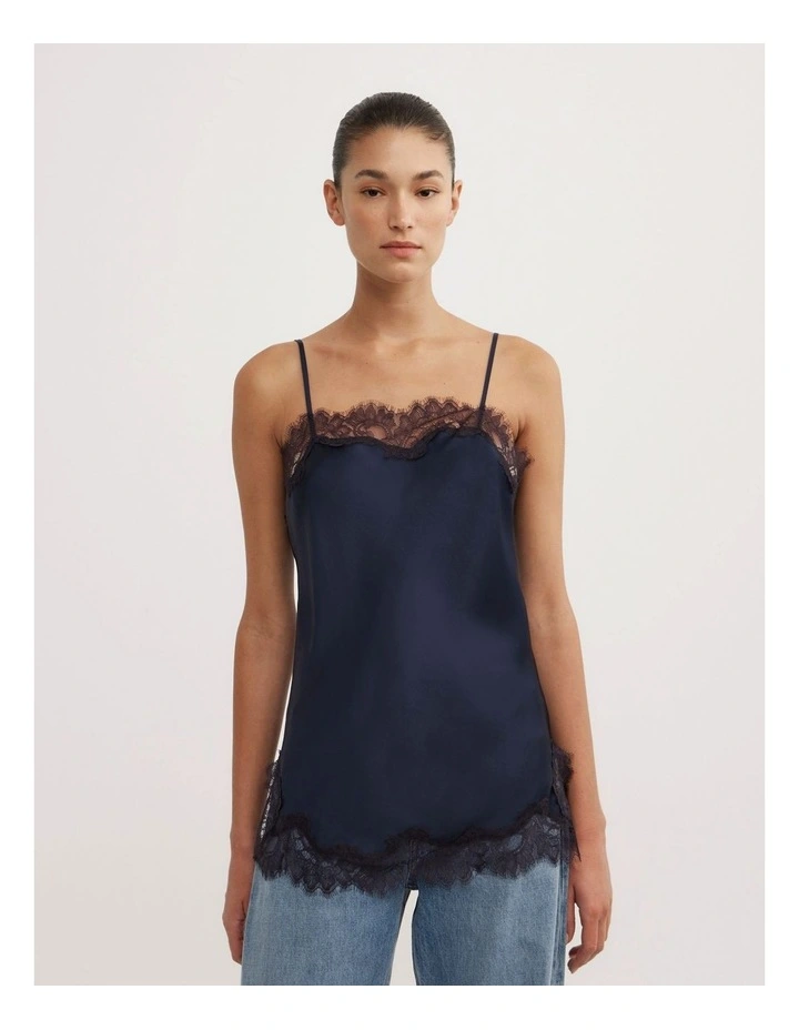 Lace Border Camisole in Navy image 1