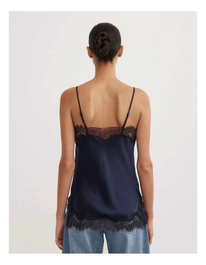 Lace Border Camisole in Navy image 4
